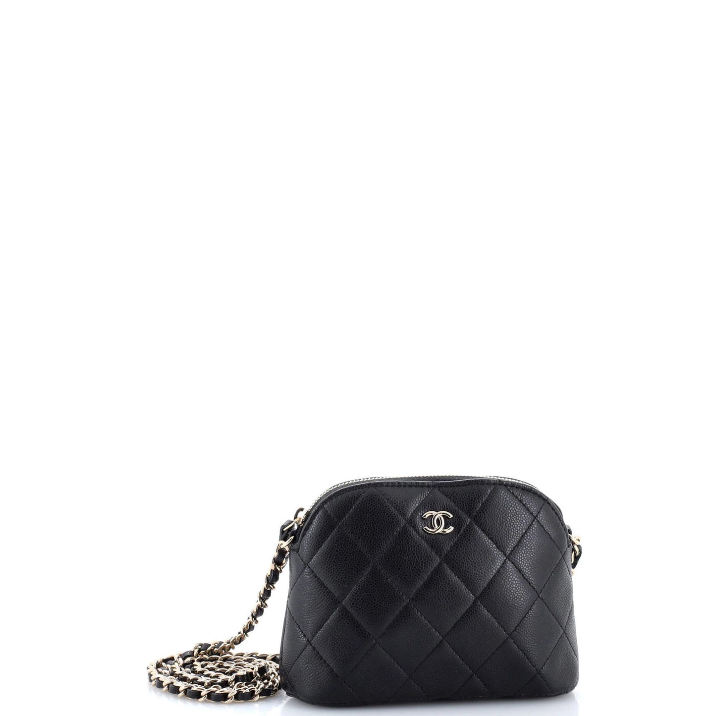 Chanel Cc Dome Zip Clutch With Chain Quilted Caviar Mini