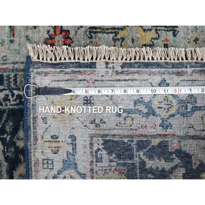 2'8"X8' Blue Erased Heriz All Over Design Hand Knotted Wool Runner Rug