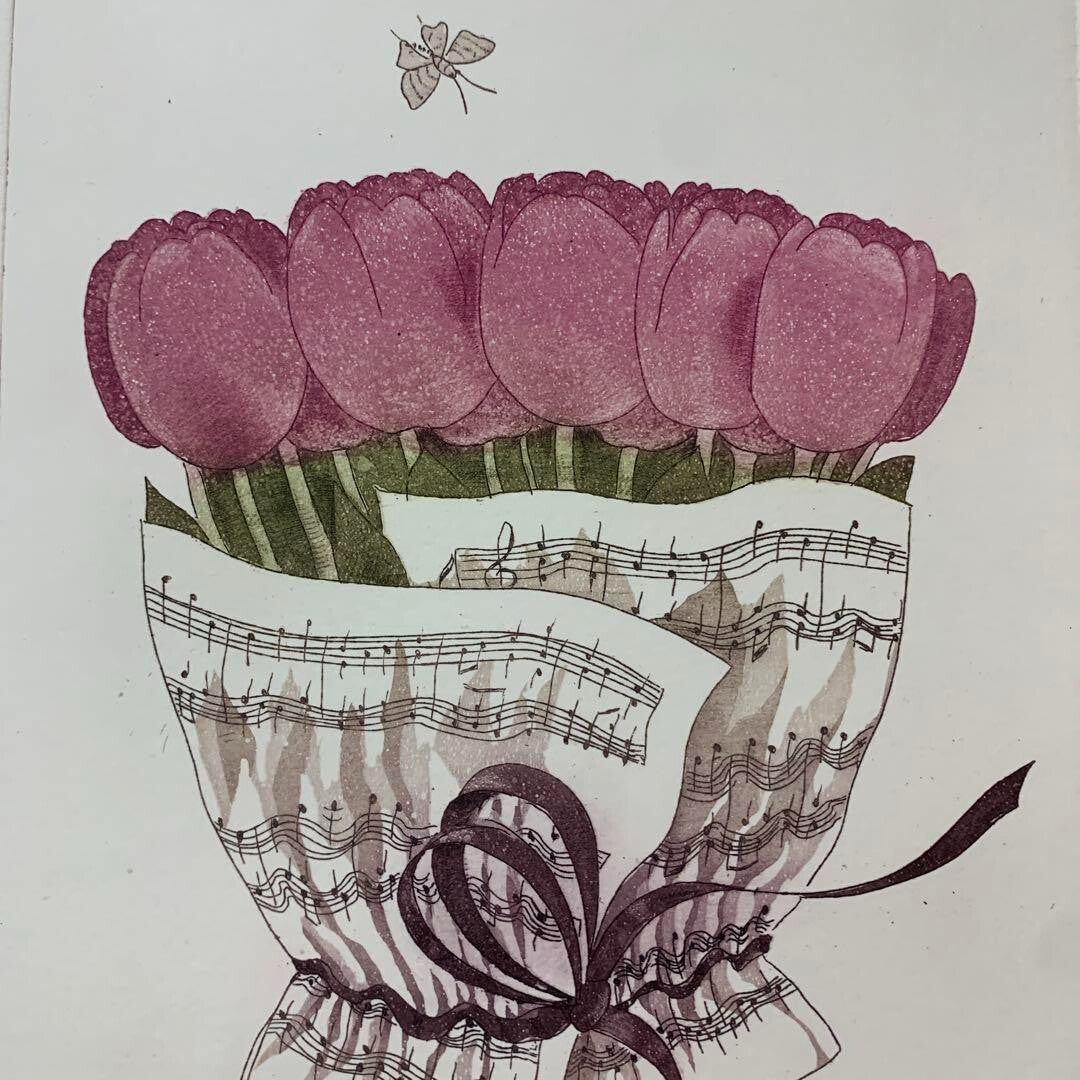 Christine Thouzeau Signed Original Lithograph Print Framed Ed99 Tulipes
