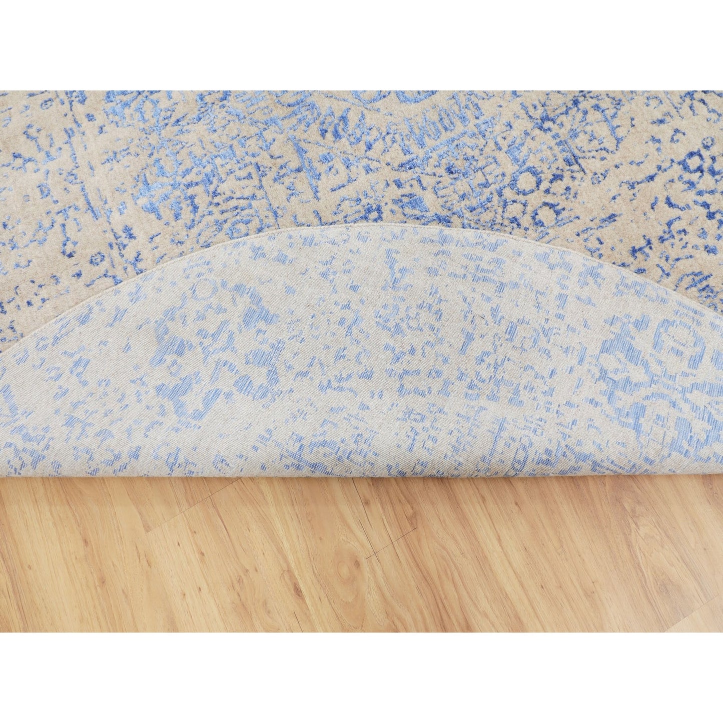 8'X8' Blue Wool And Silk Mamluk Design Jacquard Hand Loomed Round Rug