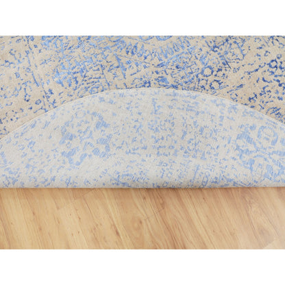 8'X8' Blue Wool And Silk Mamluk Design Jacquard Hand Loomed Round Rug