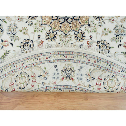 7'10"X7'10" Ivory Wool Hand Knotted Nain Design 250 Kpsi Round Rug
