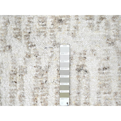 2'6"X7'9" Ivory Minimalist Swedish Design Hand Knotted Wool Runner Rug