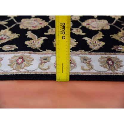 2'5"X10' Bristol Black Rajasthan Design Hand Knotted Wool Silk Runner Rug