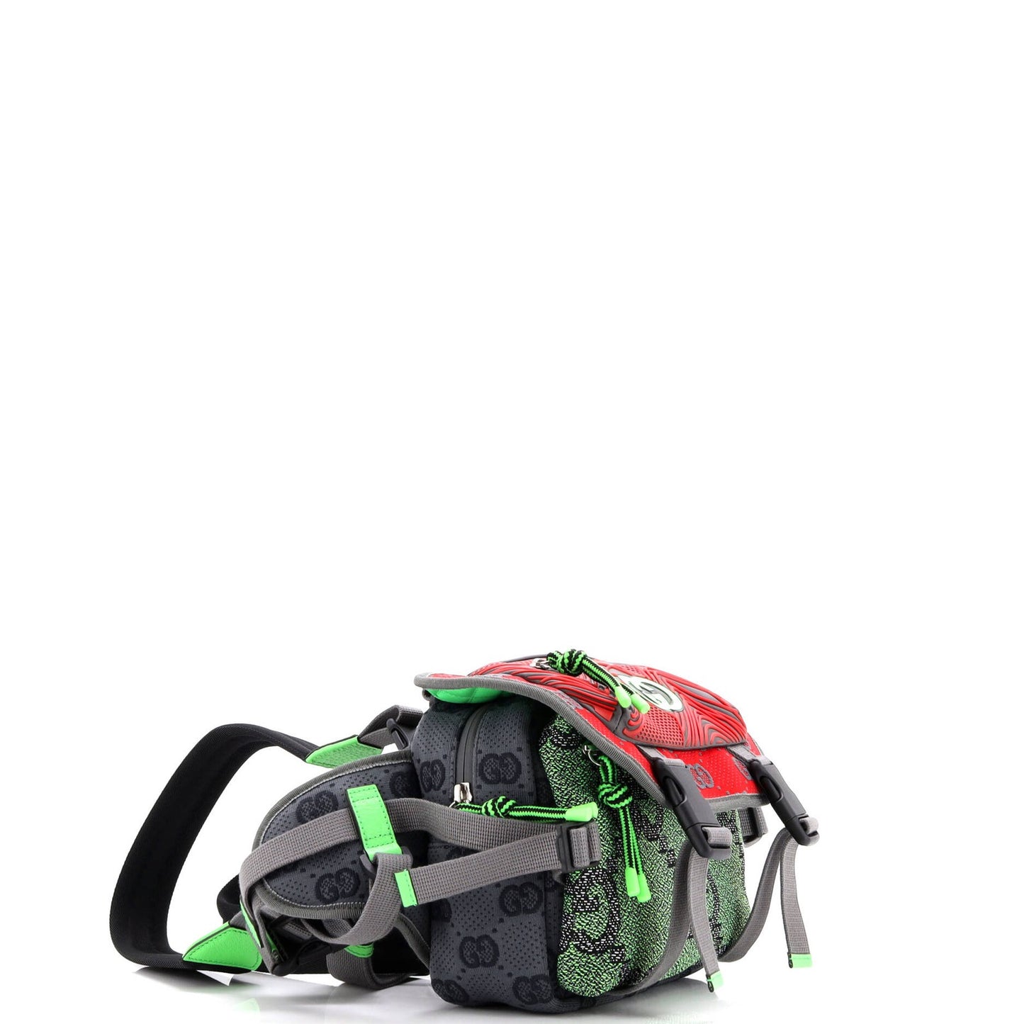 Gucci Buckle Flap Chest Strap Backpack Gg Fabric With Rubber