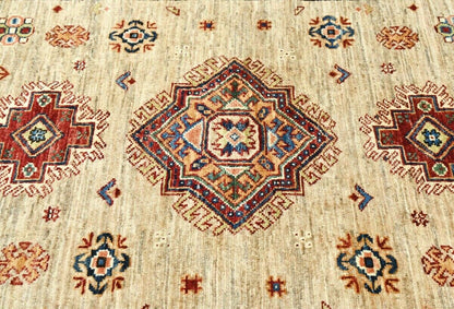 4X6 Ft Kazak Wool Area Rug Tribal Geometric Style