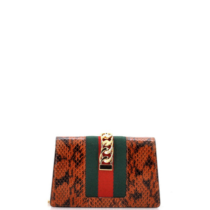 Gucci Sylvie Chain Shoulder Bag Embroidered Snakeskin Super Mini