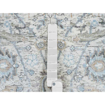 2'6"X18'1" Ivory Silk/Wool Hand Knotted Sickle Leaf Design Xl Runner Rug