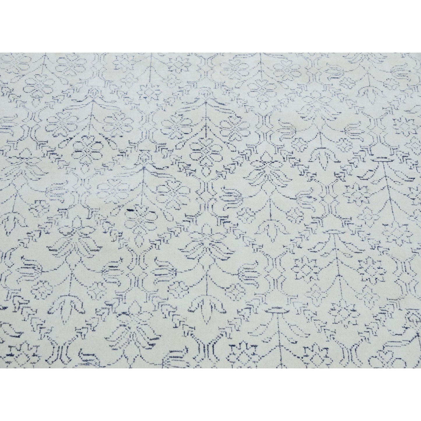 9'1"X11'10" Ivory Hand Knotted 100% Cotton Agra Design Rug