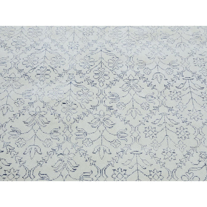 9'1"X11'10" Ivory Hand Knotted 100% Cotton Agra Design Rug