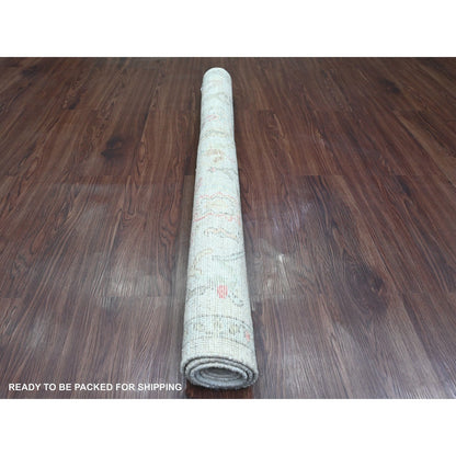 4'2"X4'2" Daisy White Afghan Angora Oushak Hand Knotted Wool Square Rug