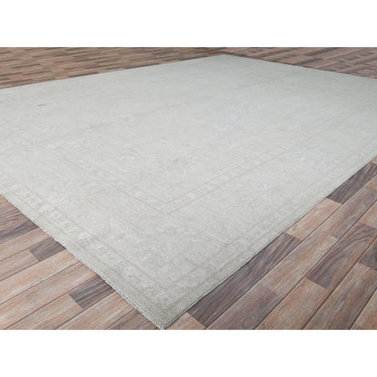9'10"X13'10" Snow Cap White Hand Knotted Wool Peshawar Oriental Rug