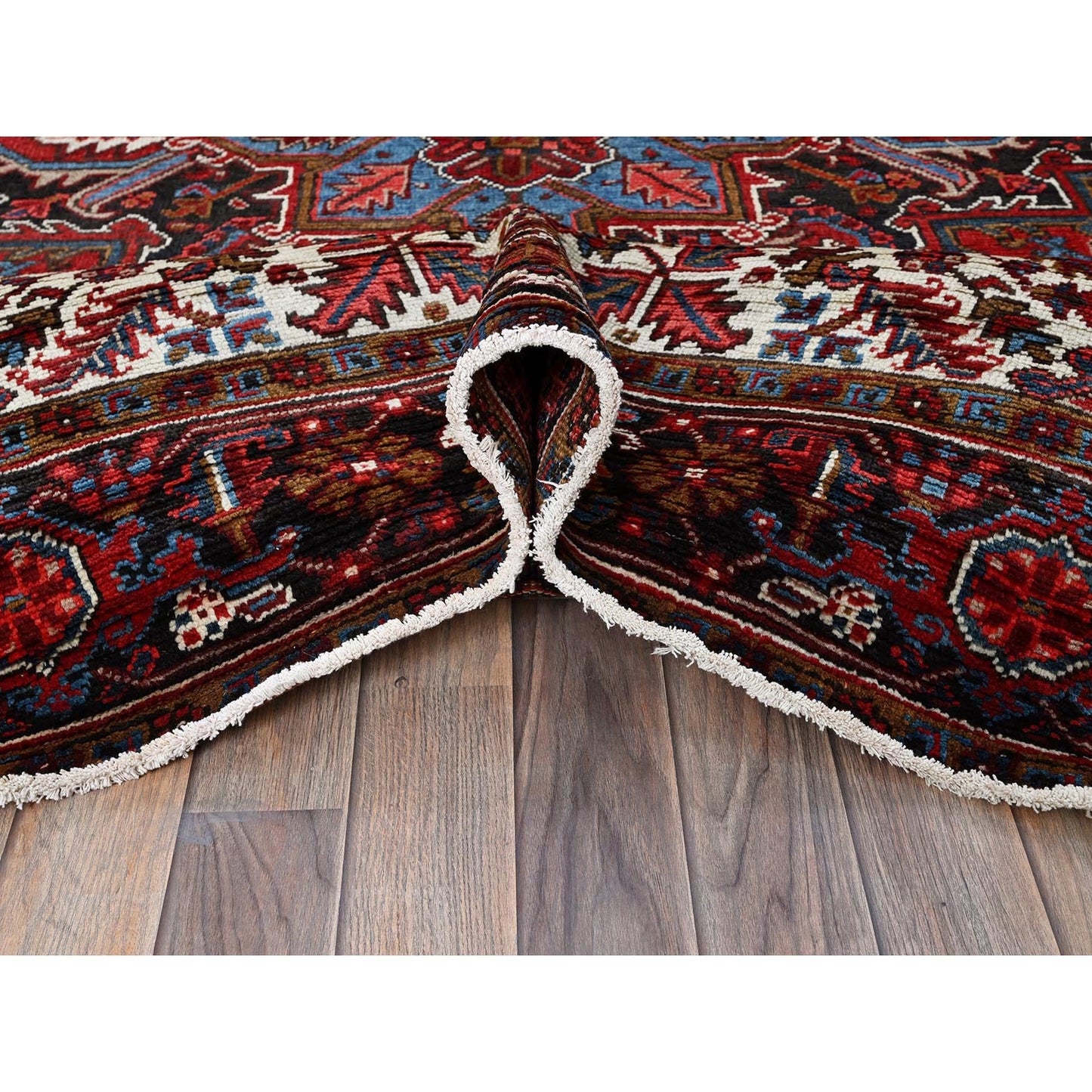 7'3"X9'5" Red Vintage Zoroastrian Heris 100% Wool Hand Knotted Oriental Rug