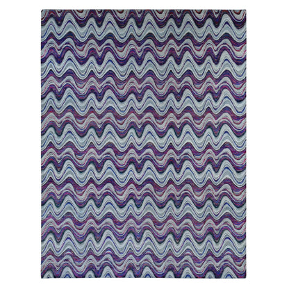 9'X11'10" Ivory The Colorful Waves Silk With Wool Hand Knotted Rug