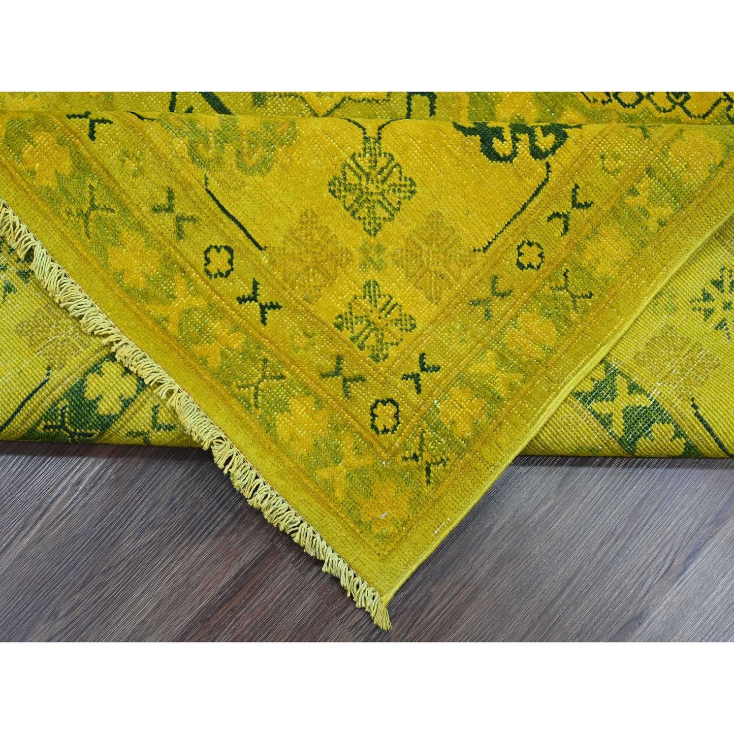 Rug 8'1"x9'5" Golden Yellow Overdyed Kazak Star Design Wool Hand Knotted