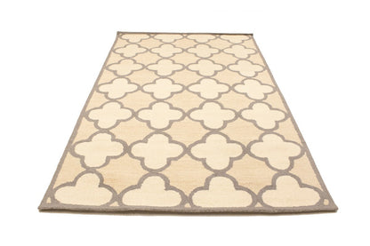Cream Beige Trellis Style Rug Hand-Tufted Modern