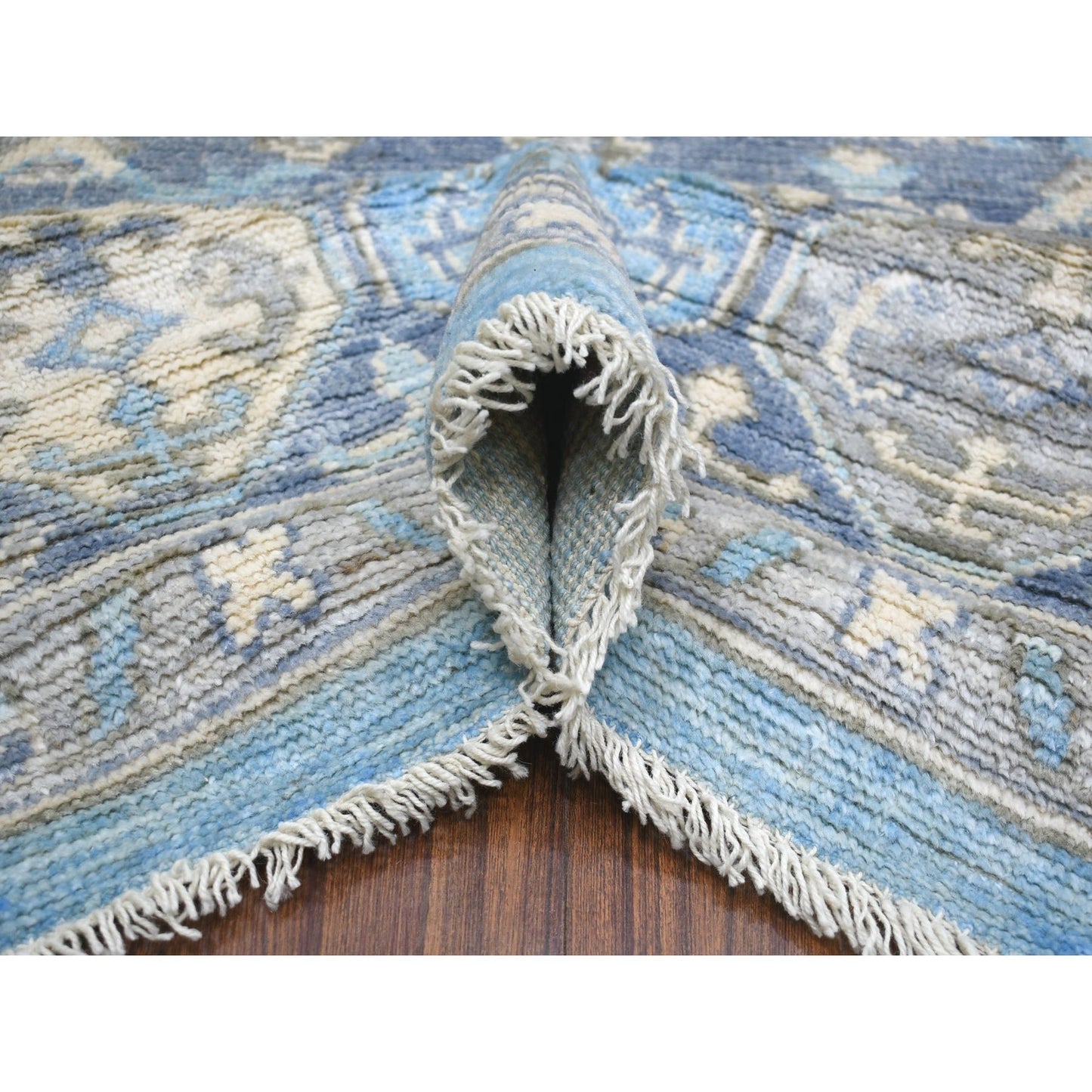 8'X9'6" Blue Hand Knotted Anatolian Village Inspired Wool Rug