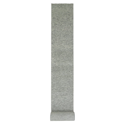 2'5"X29'7" Gray Undyed Wool Grass Design Hand Knotted Xl Runner Rug