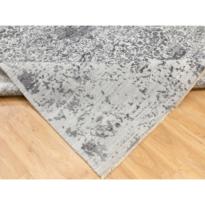 8'X10'1" Hand Knotted Grey Broken Farsian Design Wool And Pure Silk Rug
