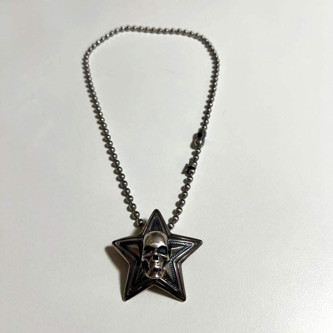 Sterling silver skull star pendant necklace with ball chain