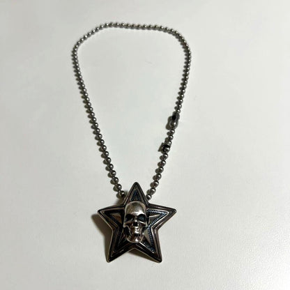 Sterling silver skull star pendant necklace with ball chain