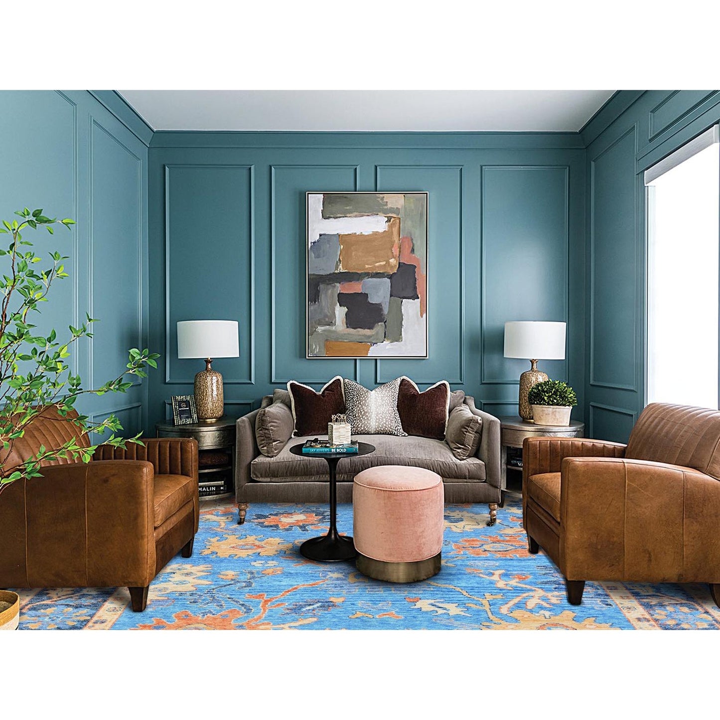 8'4"X10'5" Bonnie Blue Hand Knotted All Natural Wool Oushak Oriental Rug