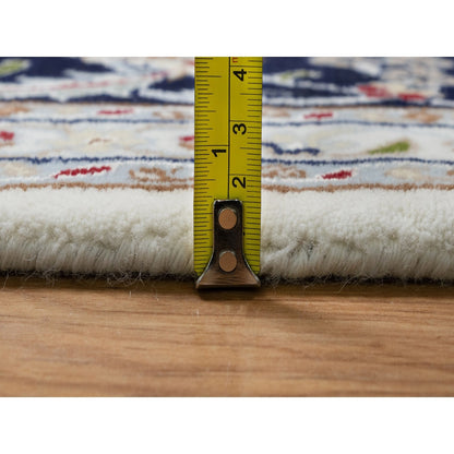 7'10"X10' White Hand Knotted Nain With Flower Design Wool And Silk Rug
