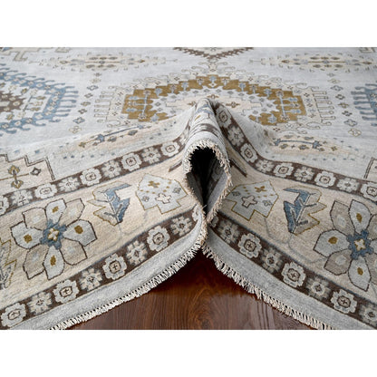 10'X10' Gray Zoroastrian Village Geometric Design Hand Knotted Square Rug