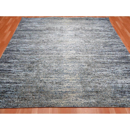 8'2"X8'2" Blue Oceanic Wool And Pure Silk Hand Knotted Square Rug