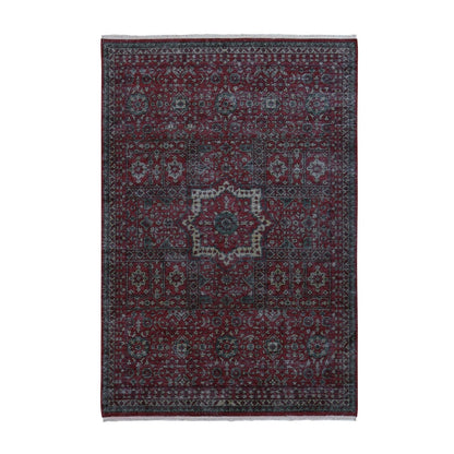 6'1"X9' Vermilion Red, Vintage Look Mamluk, Worn Wool Hand Knotted Rug