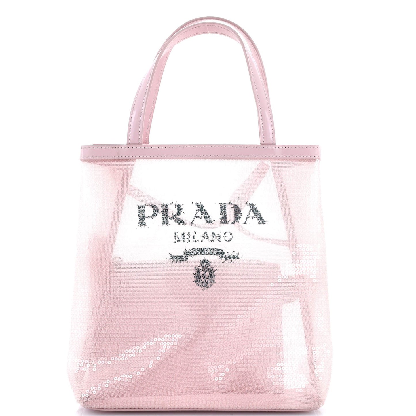 Prada Logo Open Tote Sequined Mesh Small