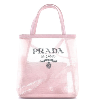 Prada Logo Open Tote Sequined Mesh Small