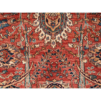 Rug 8'x10'6" Coral Red Aryana Grade Sickle Leaf Design Hand Knotted Wool