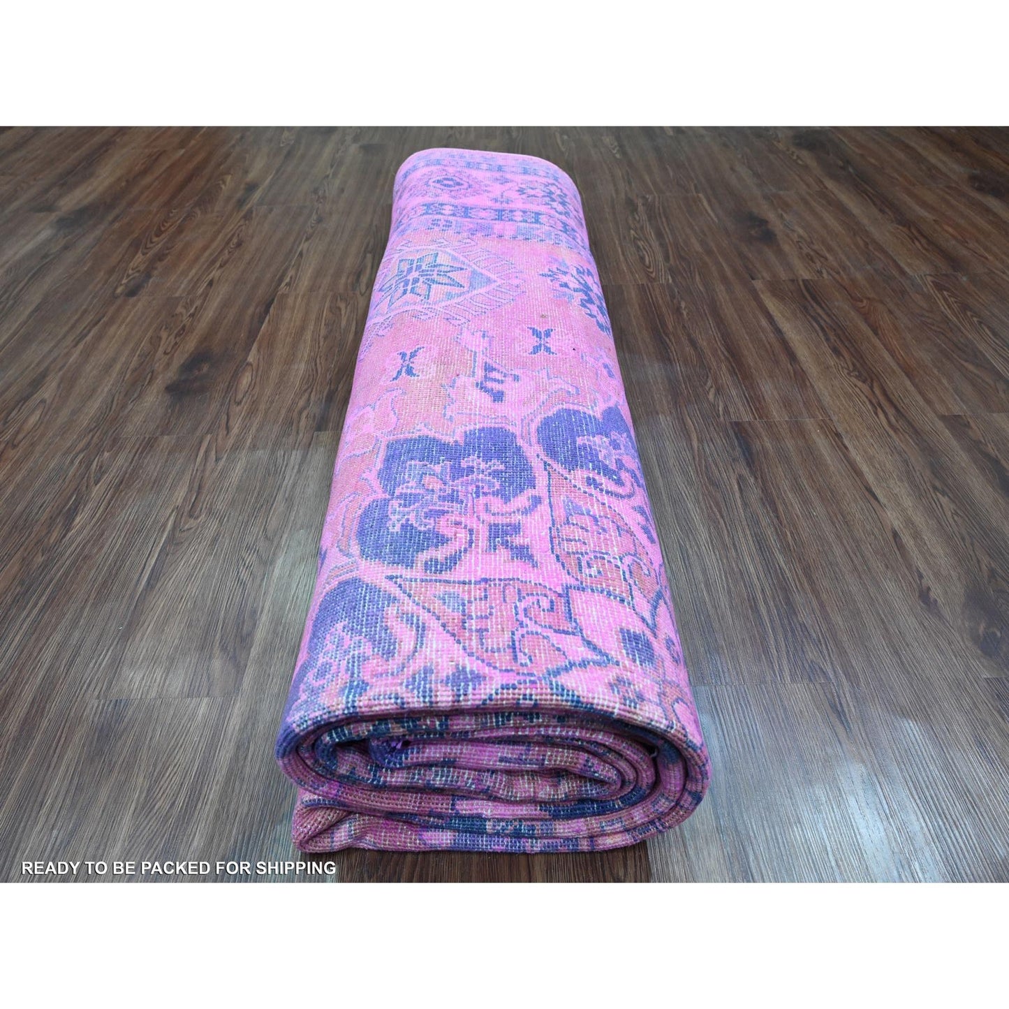 8'6"X11'4" Pink Overdyed Kazak Medallion Design Hand Knotted All Wool Rug