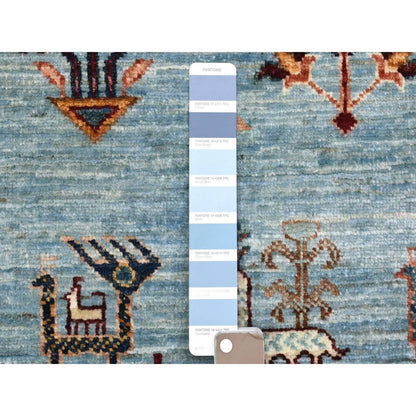 2'9"X9'10" Blue Super Kazak Khorjin Design Wool Hand Knotted Runner Rug