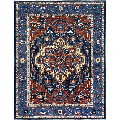 9'2"X11'8" Blue Hand Knotted Afghan Peshawar Seerape Heris Oriental Rug