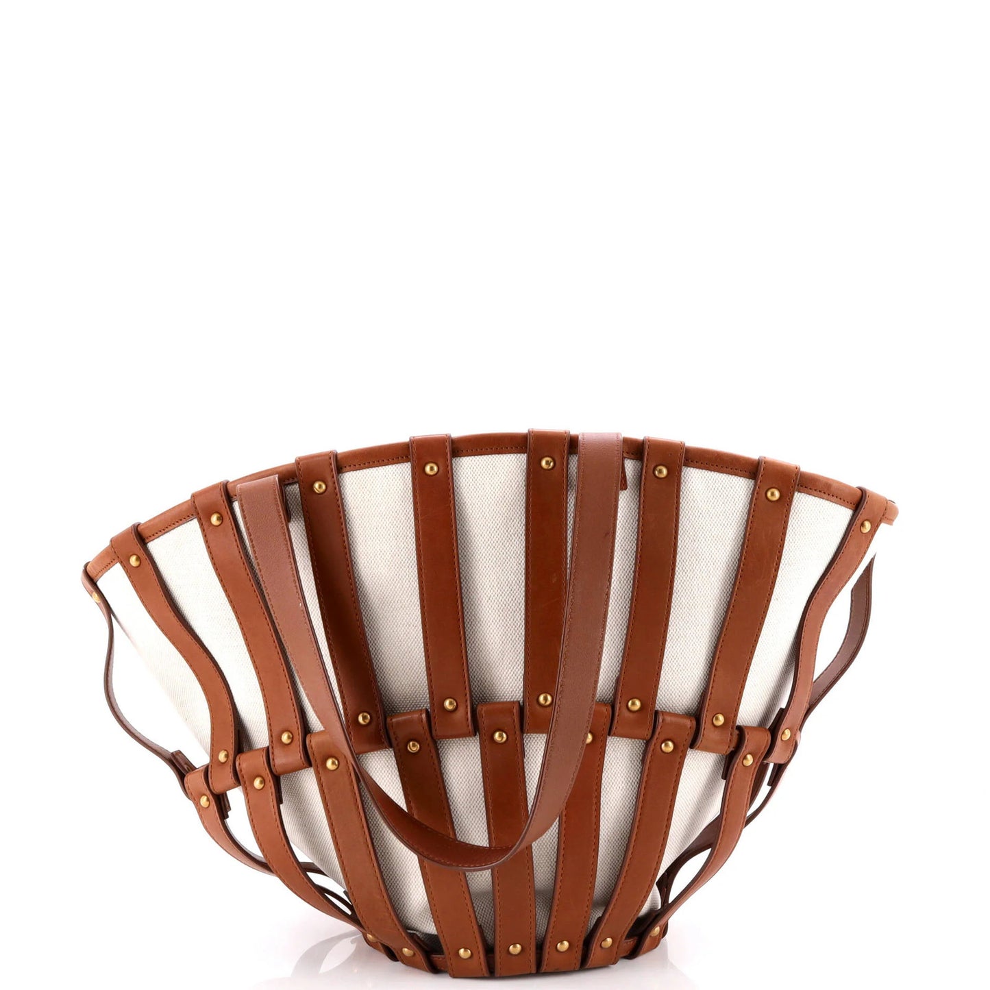 Saint Laurent Beatrix Panier Cut Out Tote Canvas With Leather