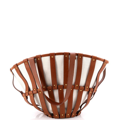 Saint Laurent Beatrix Panier Cut Out Tote Canvas With Leather