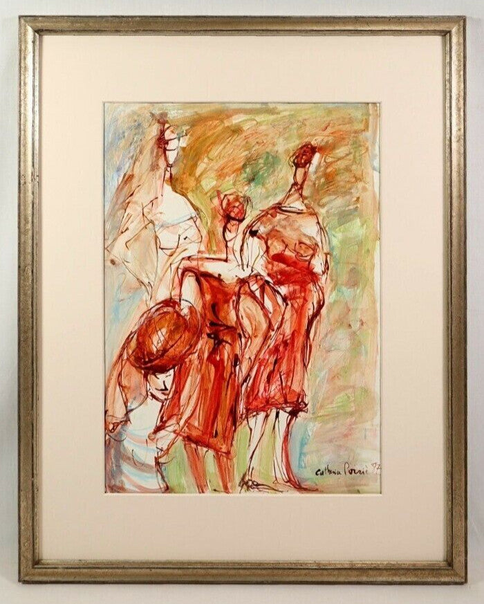 Catherine Poirie Original Acrylic Gouache On Paper Signed 1987 Expressionist