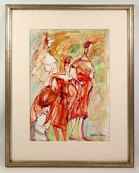 Catherine Poirie Original Acrylic Gouache On Paper Signed 1987 Expressionist