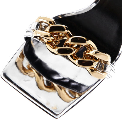 Versace Women'S Medusa Ankle Chain Strap Heeled Sandals Leather