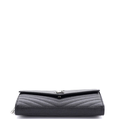 Saint Laurent Classic Monogram Wallet On Chain Matelasse Chevron Leather Medium
