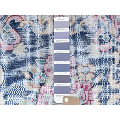 1'6"X1'6" Blue Hand Knotted Vintage Farsian Karman Worn Wool Square Rug