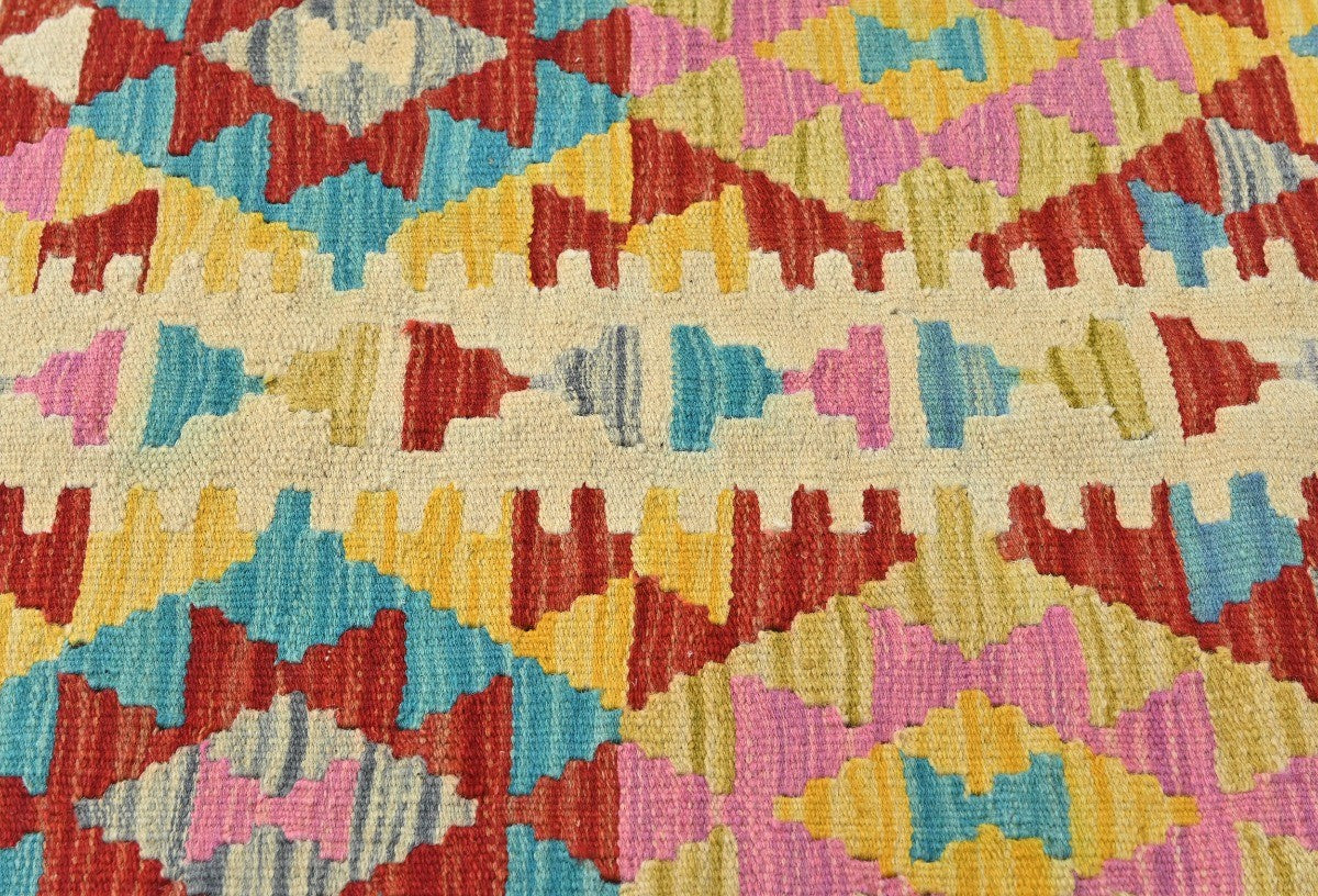 Rug Geometric Design Reversible Small Kilim Oriental Carpet Multicolored