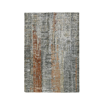 4'1"X6'3" Gray With Rust Hand Knotted Abstract Galaxy Design All Wool Rug