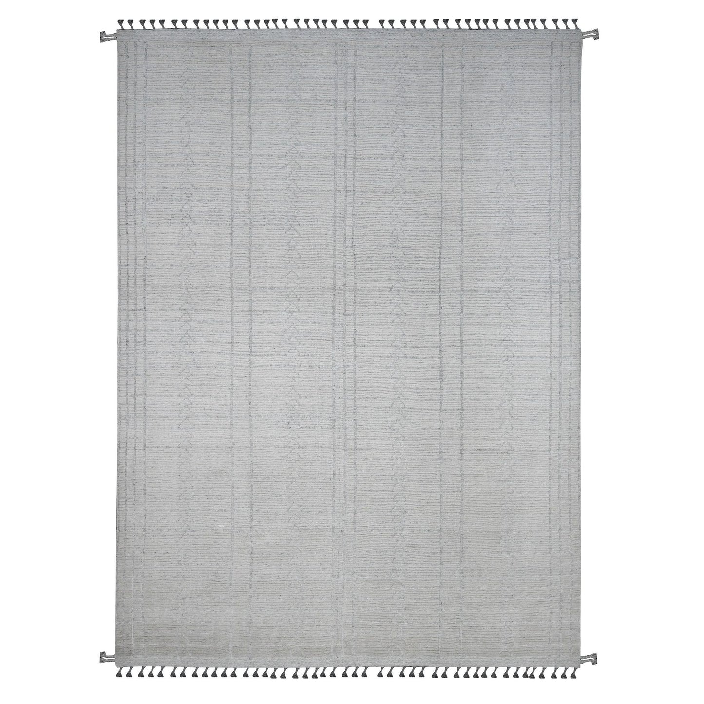 8'10"X12'2" White Moroccan Weave Line Design Hand Knotted Soft Wool Rug