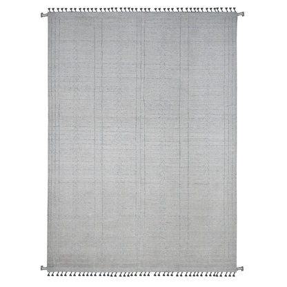 8'10"X12'2" White Moroccan Weave Line Design Hand Knotted Soft Wool Rug