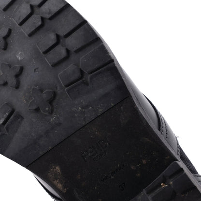 Fendi Women'S Rockoko Combat Boots Leather With Knit Stretch Fabric And Zucca