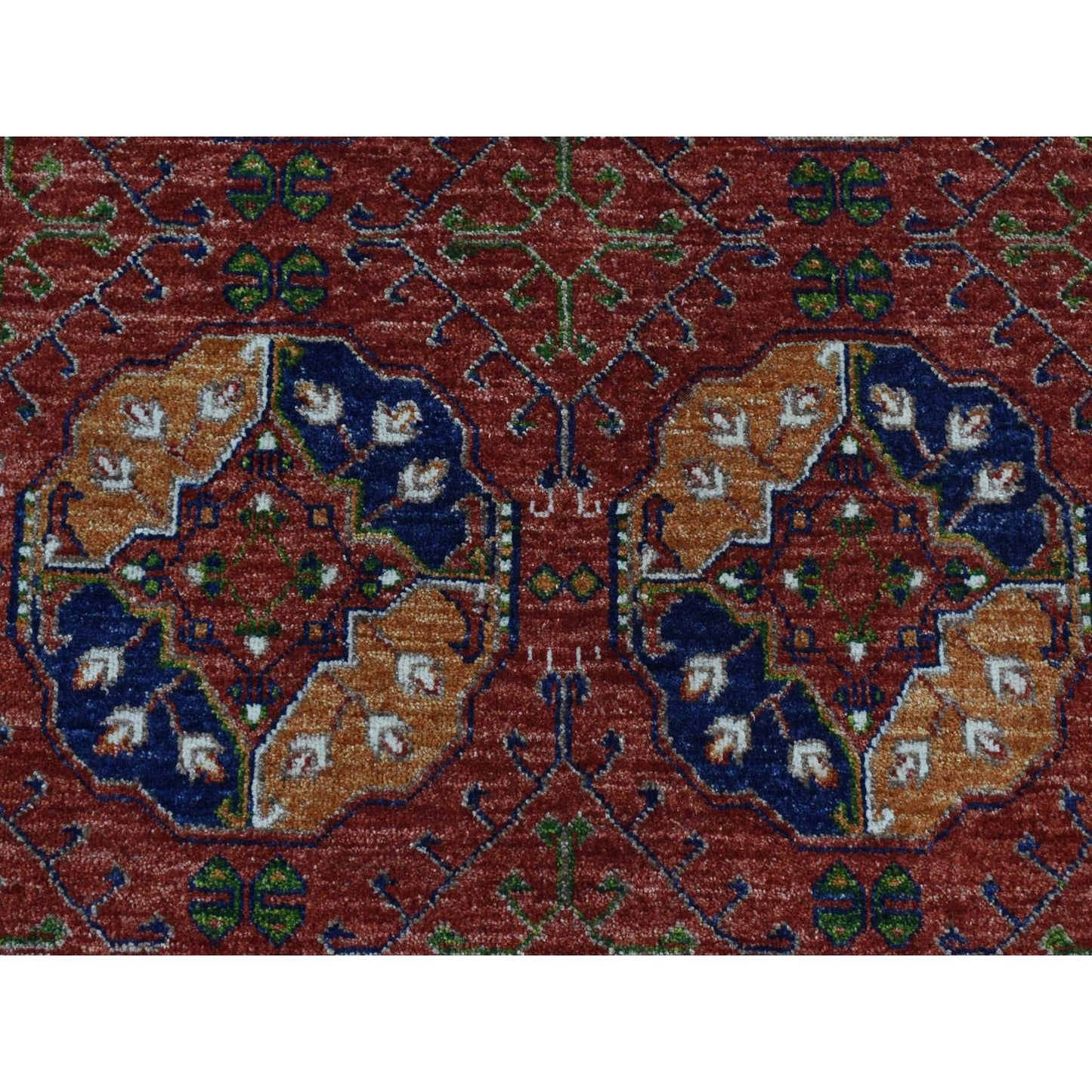 4'1"X6'2" Barn Red Ghazni Wool Afghan Ersari Design Hand Knotted Rug