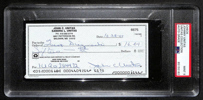 Johnny Unitas Signed 10/24/00 Check Psa/Dna Mint
